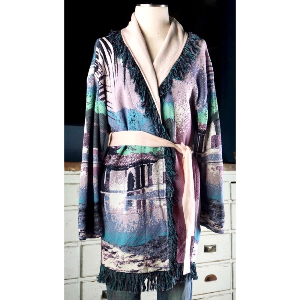 Anthropologie Aldomartins Moira Fringe Cardigan Sweater Petite LP